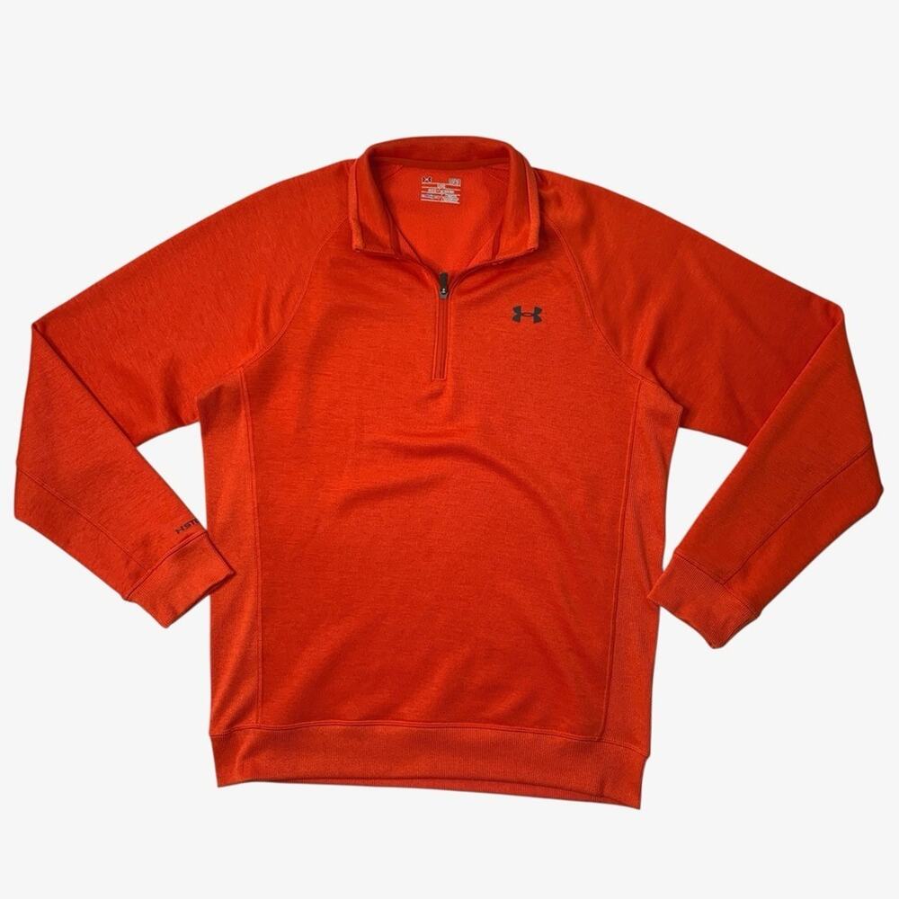 Under Armour Sweatshirt Mens L Large Pimento 1/4 Zip Fleece Loose Storm Coldgear